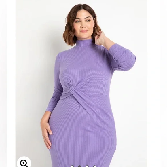 Eloquii Twist Detail Ribbed Mockneck Midi Dress in Purple Size 18/20 - Picture 3 of 12